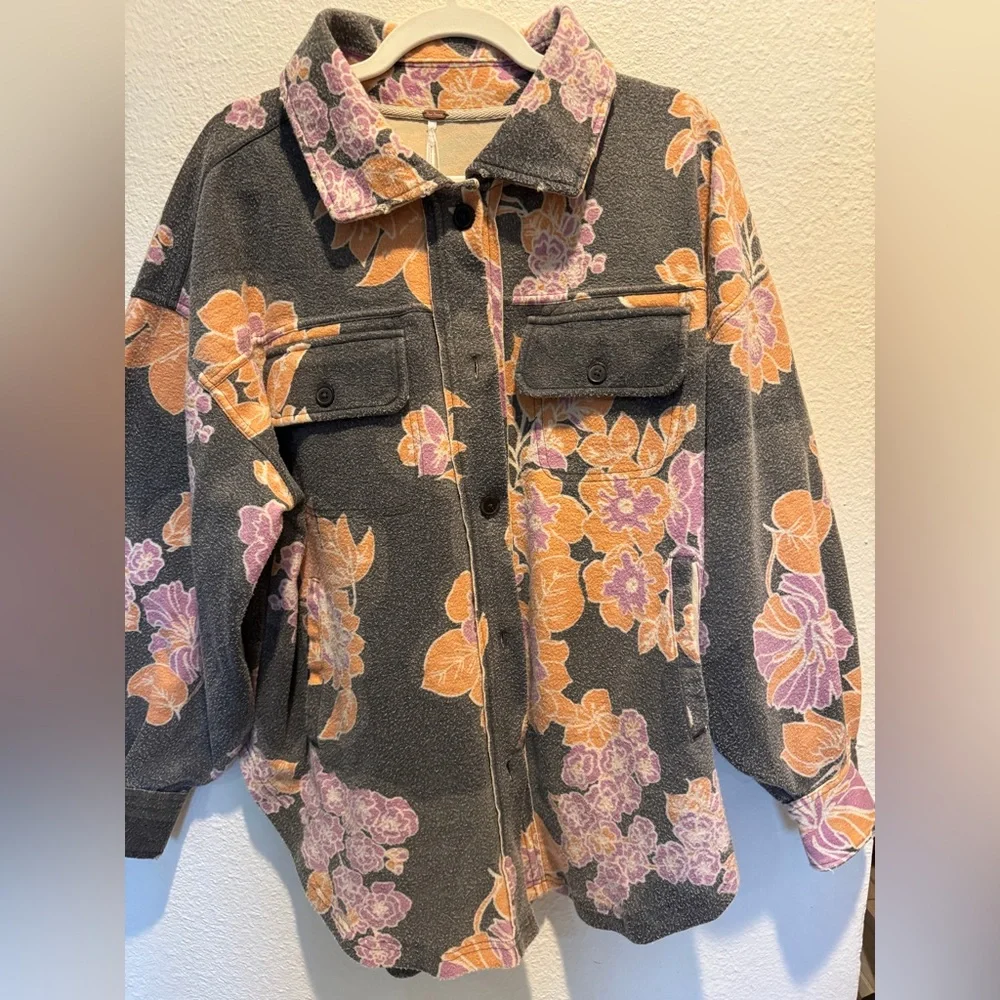Free People Printed Floral Ruby Shacket/Jacket in Charcoal Small NWT - Picture 7 of 12